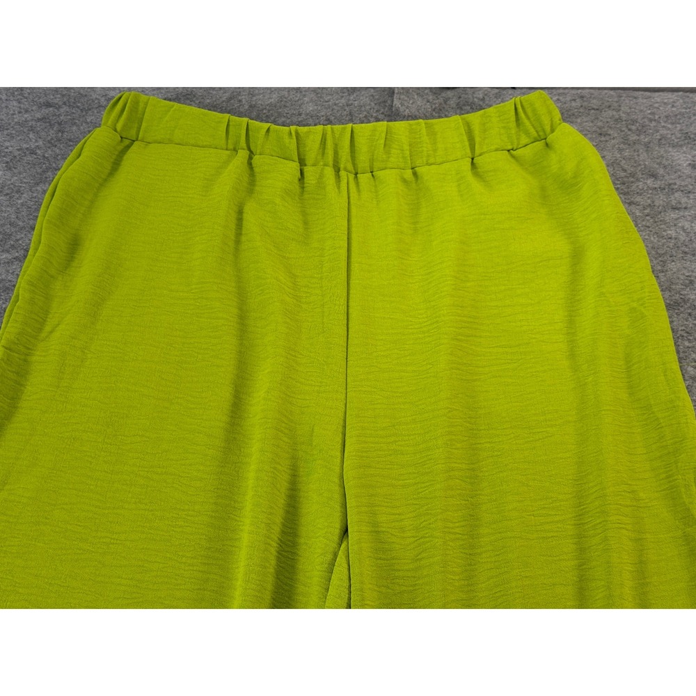 Unbranded Wide Leg Pants Women XL Lime Green Textured Elastic Waist Flowy - Picture 5 of 16
